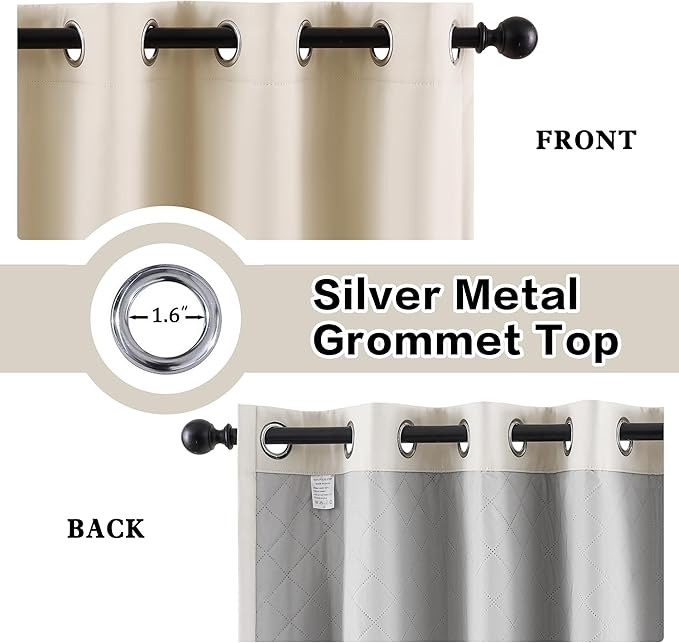 3-in-1 100% Blackout Curtains 84 Inches Long Thermal Insulation Soundproof Noise Canceling Curtains for Bedroom Living Room (W50xL84 Inch, Beige, 1 Panel)