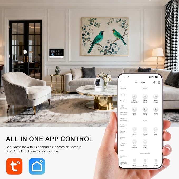 LWOHSI Wireless Home Alarm Camera System,Smart Home Security Systems with T53 HD Camera,Phone APP Alert,Door/Window Sensors,SOS Button,Compatible with Alexa for Home,Apartment,No Contract Fee