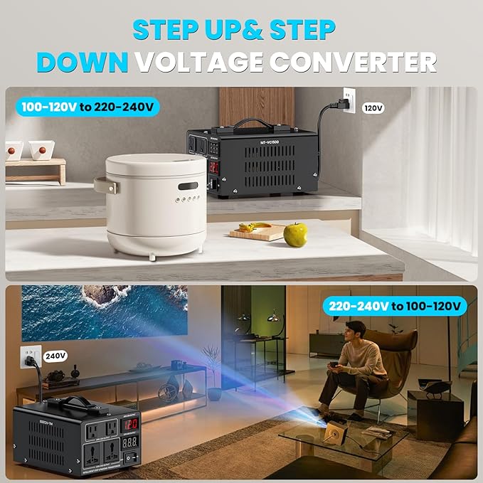 1500W Voltage Converter Transformer(110V to 220V or 220V to 110V) Step Up/Down Converter 110/120 Volt - 220/240 Volt w/US Power Cord,Circuit Breaker Protection, LCD Screen Display, Manual Setting