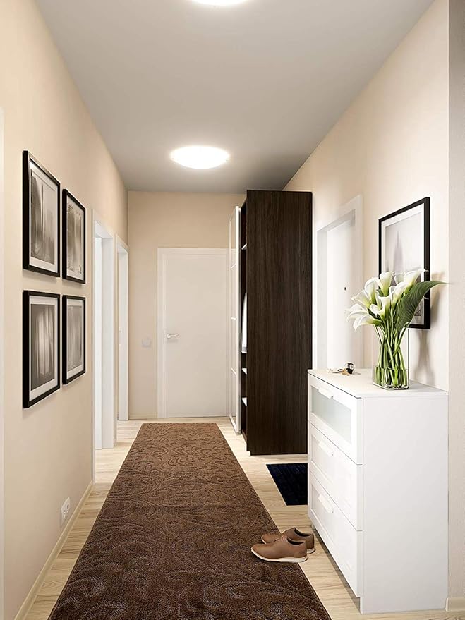 Custom Length Hallway Runner Rug,Slip Resistant,Floral Brown, 26 Inch X 31 feet, Sold and Priced Per Foot