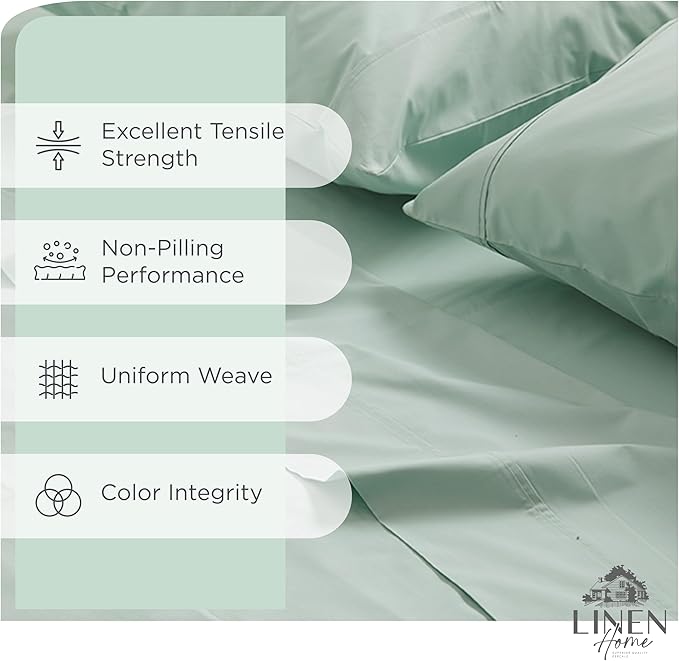 Linen Home 100% Cotton Percale Sheets Twin Size, Pastel Turk, Deep Pocket, 3 Pieces Set - 1 Flat, 1 Deep Pocket Fitted Sheet and 1 Pillowcase, Crisp Cool and Strong Bed Linen