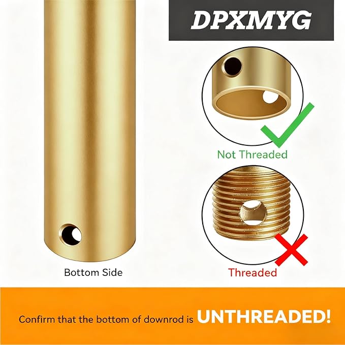 DPXMYG 48 inch Ceiling Fan Downrod with Extension Cord, 4 FT Gold Downrod for Ceiling Fan, 1 inch Outside Diameter, Boom Suitable for a Wide Range of Fans (Gold, Not Threaded)