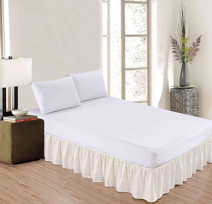 Ivory Solid Ruffled Bed Skirt Twin-20 Inch Drop Split Corner, Microfiber Bedskirt with Platform Three Sided Coverage
