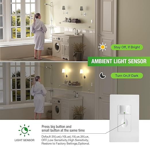 RAYZEEK Motion Sensor Light Switch, 5A, Single Pole, Ground Wire Required, OCC & VAC & Manual Selectable, PIR Infrared Motion Activated Wall Switch, UL Listed, Wall Plate Included, PC Fireproof