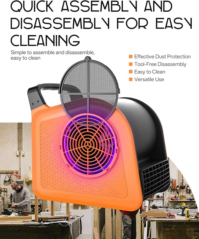 Puligoth Air Mover Blower Fan: High Velocity Floor Fans for Cooling and Drying, Carpet Dryer with Heater, Filter, UV Light, 3 Speeds, 185° Rotating for Industrial, Orange