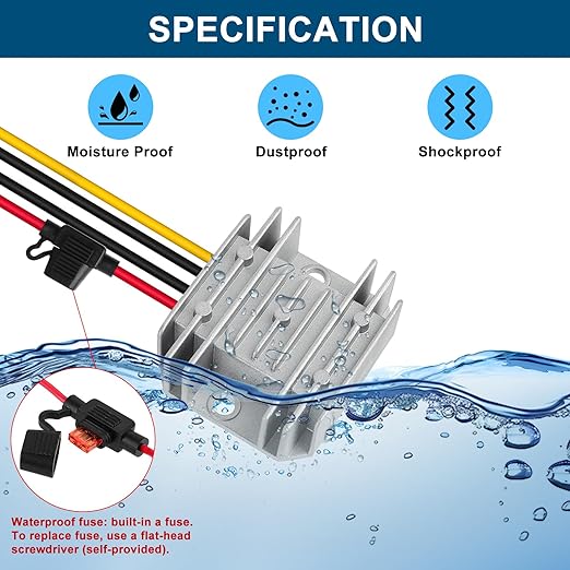 DC 12V Step Up to 24V 3A Boost Converter 72W DC Voltage Regulator Power Converter Waterproof Module Transformer for Golf Cart Club Car Recreational Vehicle
