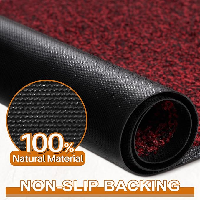 Mibao Front Door Mat, Dirt Trapper Welcome Mat for Outdoor Indoor, Non-Slip Waterproof Doormat, Durable Machine Washable Low Profile Entry Rug for Back Door Outside Patio Porch, 72" x 48", Red