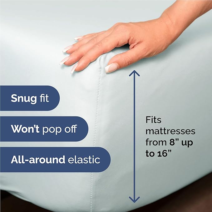 Twin XL 4 Piece Sheet Set - Cooling, Comfy & Breathable - Hotel Luxury Bedding, Includes Fitted Sheet for Women, Men, Kids & Teens - 1 Flat, 1 Fitted Sheet, 2 Pillowcases with Deep Pockets - Ice Blue