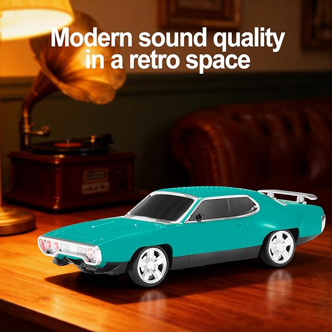 Retro Car Bluetooth Speaker with HD Stereo Sound, TWS Pairing, LED Party Lights, Built-in Microphone, Portable Wireless American Vintage-Style Bluetooth Speaker for Home, Office & Outdoor (Green)