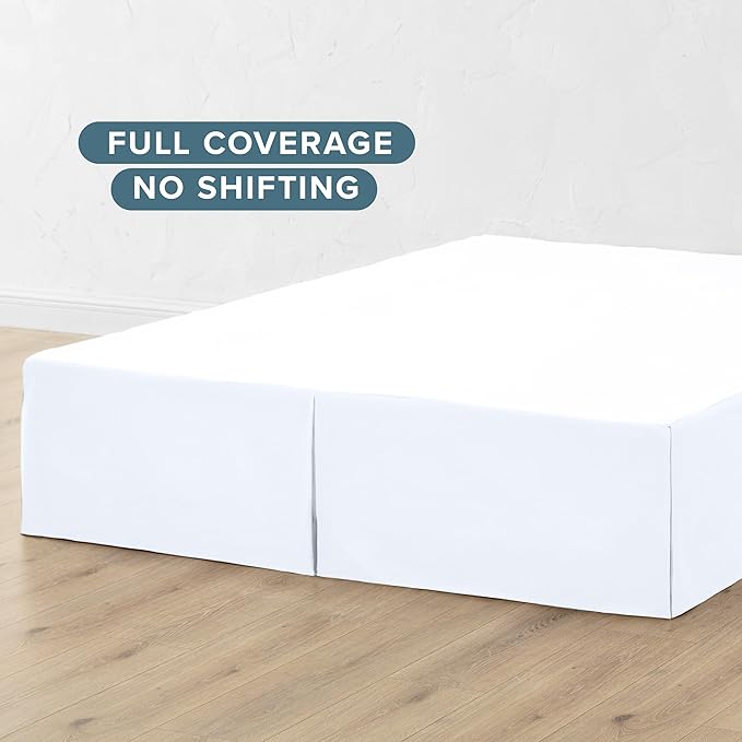 Bare Home California King Bed Skirt - 15-Inch Tailored Drop Easy Fit - Bed Skirt for Cal King Beds - Center & Corner Pleats (Cal King, White)