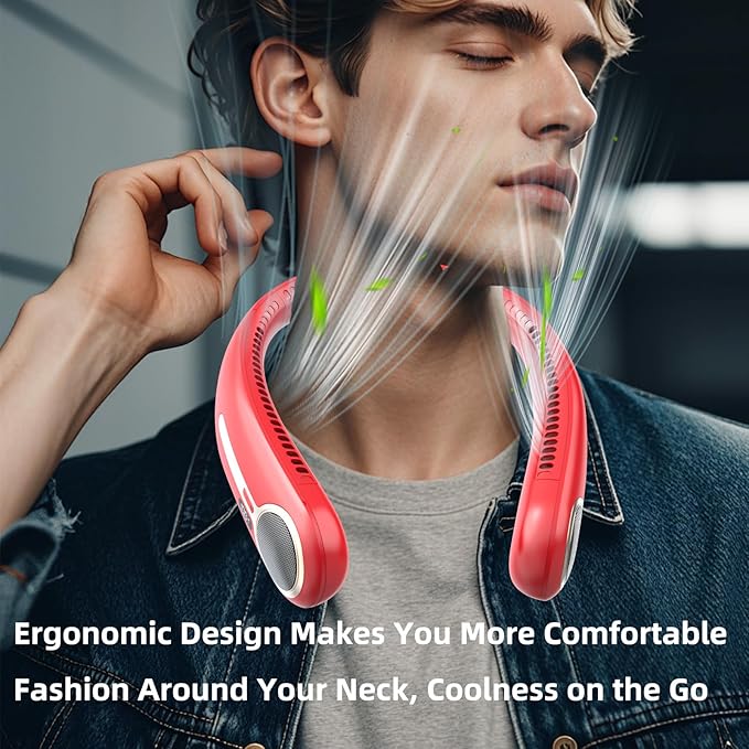 Portable Neck Fan,Hands Free Personal Wearable Bladeless Fan,6000mAh USB Rechargeable,360° Cooling,LED Display,4-Speeds,Birthday Gifts for Men Women Dad Mom,Valentines Day Gifts for Her Him (Red)