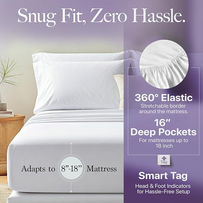 Carressa Linen California King Egyptian Cotton Sheet Sets - 600 Thread Count Cal King Cotton Sheet Set (4 PC, Crisp White) Extra Soft, Cooling, 16" Deep Pocket Sateen Weave Luxury Hotel Bed Sheets