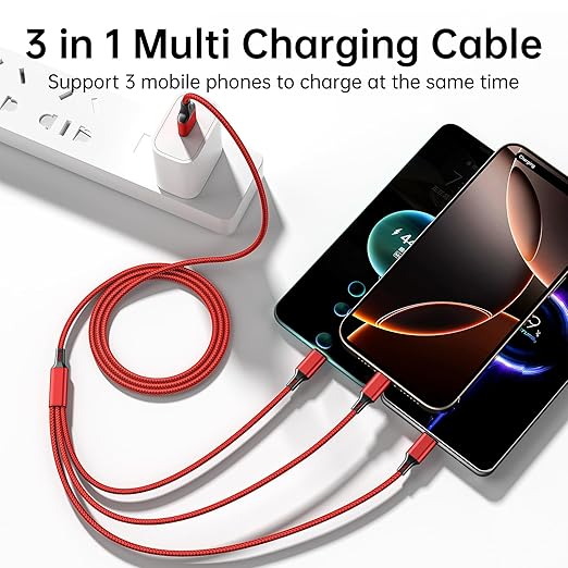 Multi Charging Cable, 4ft 2Pack Multi Phone Charger Cable Braided Universal 3 in 1 Charging Cord Extra Long Multiple USB Cable with USB C, Micro USB Port Connectors for Cell Phones and More（Red+Black)