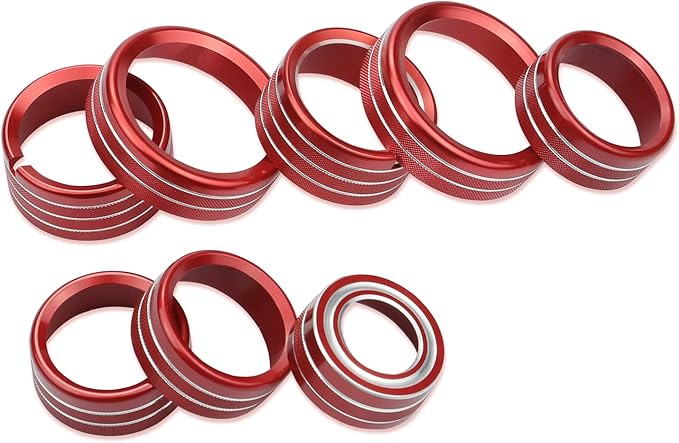 Kujunpao Radio Fan Climate Auto Menu Knob Control Button Trim Center Console Knob Cover Decor Fit for 2014-2018 Chevy Silverado & GMC Sierra Accessories 8pcs(Red)