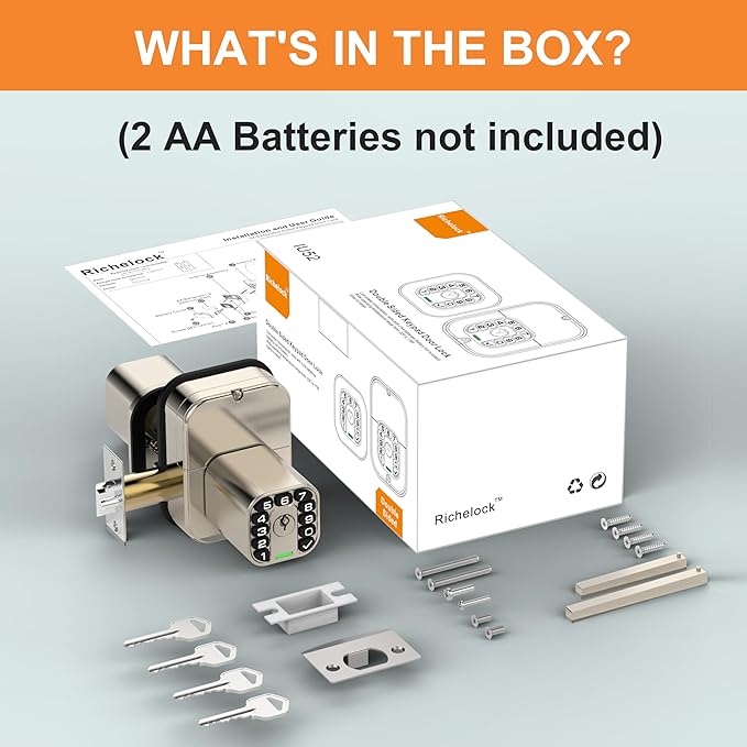 Richelock IU52 Double-Sided Keypad Door Lock, All-Weather, Fully Waterproof Keyless Entry with Dual-Sided Programmable Codes, Same Key Both Sides for Outdoor, Indoor, Gate & Fence