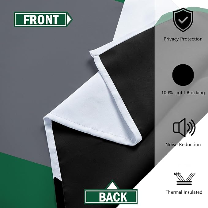 Green Blackout Curtains for Bedroom 96 inch Long 2 Panels Set Black Grey White Modern Abstract Geometric Black Out Curtains Insulated Room Darkening Window Drapes for Living Room, 52Wx96L