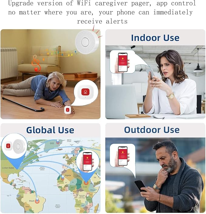 DwyenSlo WiFi Caregiver Pager Call Button Wireless Nurse Alert Call Bell Emergency Alert Pager at Home for Elderly Patients