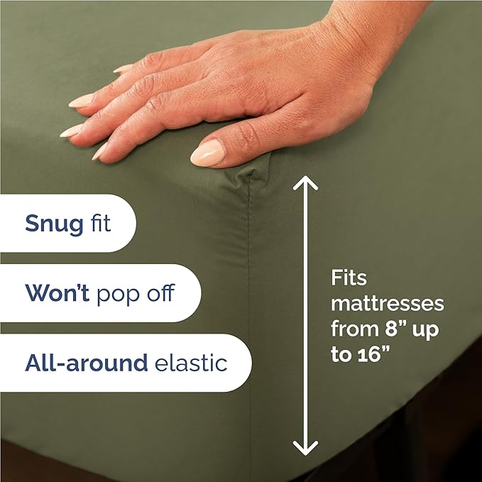 Full 6 Piece Sheet Set - Cooling, Comfy & Breathable - Hotel Luxury Bedding, Includes Fitted Sheet for Women, Men, Kids & Teens - 1 Flat, 1 Fitted Sheet, 4 Pillowcases with Deep Pockets - Sage Green