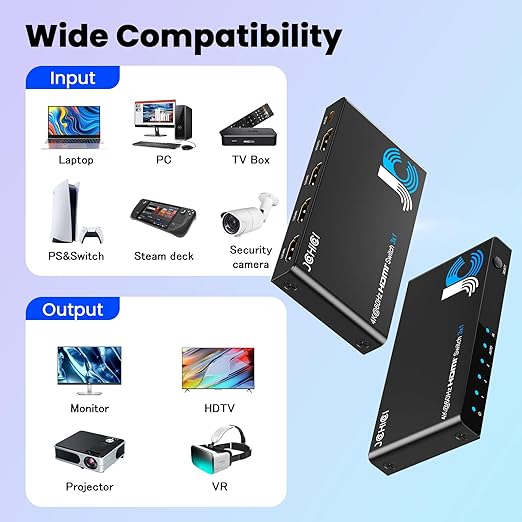 JCHICI HDMI Switch 3 in 1 Out, 4K@60Hz Switcher Splitter, Auto-Switching HDMI 2.0 Switcher with Remote, HDCP 2.2/HDR/3D, Works with PS5/PS4/Switch/Xbox/PC