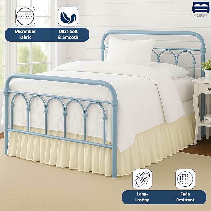 Cottingon Bed Skirt King 12" Drop with Split Corners, 100% Microfiber Soft and Stylish, Dust Ruffle with Platform, Ivory