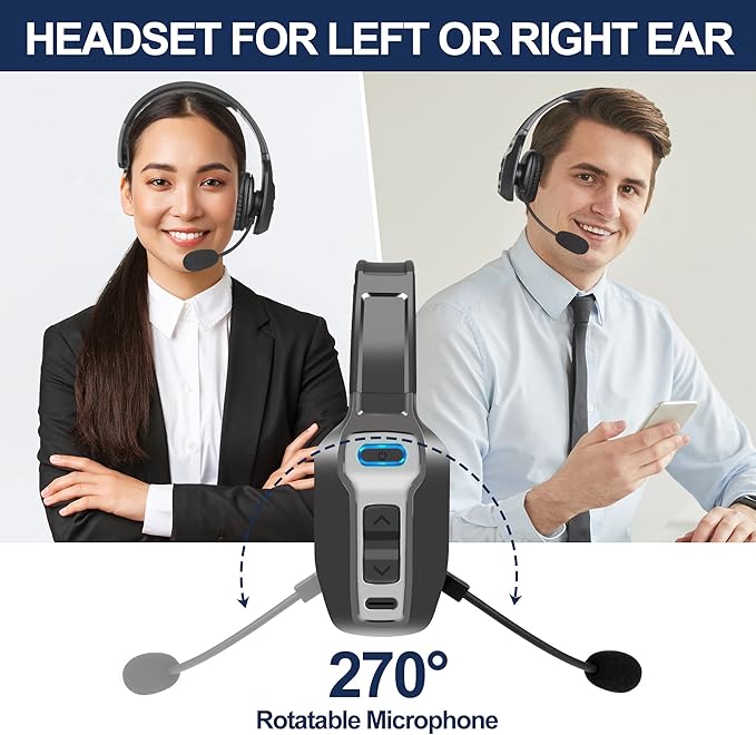 Sarevile Trucker Bluetooth Headset, V5.2 Wireless Headset with Upgraded Microphone AI Noise Canceling, On Ear Bluetooth Headphone with Mute for Driver Office Call Center (Black)
