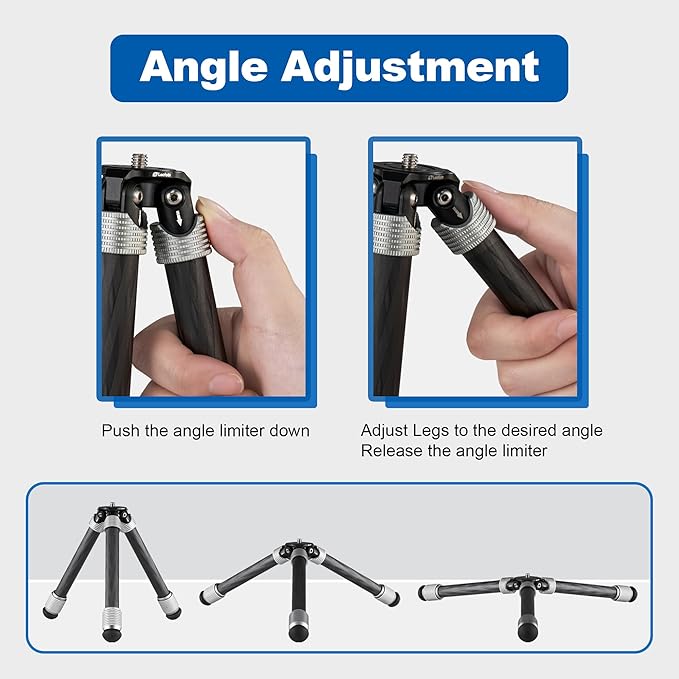 LEOFOTO Carbon Fiber Small Tabletop Travel Tripod, Weight 108g/0.23lb, Maxload 5kg/11lb, Lightweight Tripod Stand, 1/4" Inch Screw, for Camera/Phone Holder/Projector, MT-02C Long Version (MT-02CL)