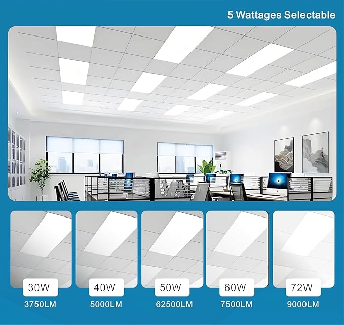 2x4 FT LED Light Flat Panel, 30-72W, 5 CCT 3K | 3.5k | 4K | 5K | 6.5K, Dimmable Recessed Drop Ceiling Lights, 3750/5000/6250/7500/9000 Lumen, Lay in Fixture for Commercial 120-277V, ETL DLC(6 Pack)