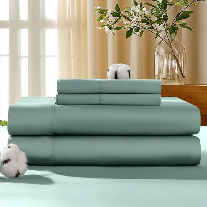 LBRO2M 100% Cotton Sheets Set Deep Pocket 19", 1000 Thread Count King Size 4 Piece Bed Sheet Sets Soft Comfortable Bedding All Season (King, Sage Green)