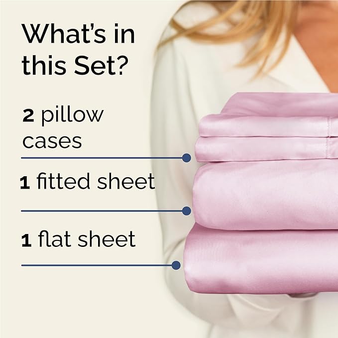 Twin XL 4 Piece Sheet Set - Cooling, Comfy & Breathable - Hotel Luxury Bedding, Includes Fitted Sheet for Women, Men, Kids & Teens - 1 Flat, 1 Fitted Sheet, 2 Pillowcases w/Deep Pockets - Light Pink