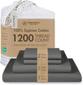 Threadmill Luxury 100% Supima Cotton Sheets, Luxury 1200 Thread Count Cotton Sheets for Queen Size Bed, 4 Pc Dark Grey Bed Sheets Queen Set, 5-Star Hotel Quality Elasticized Deep Pocket Bed Sheets Set