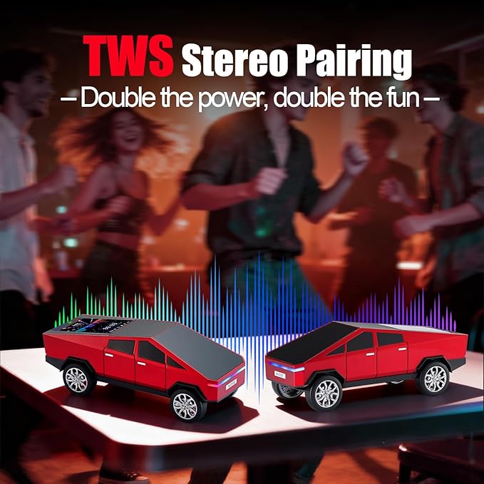 WSTER Portable Car Model Bluetooth Speaker with HD Stereo Sound, TWS Dual Pairing, LED Display, Truck-Style Wireless Speaker for Home, Office, Gaming & Collectible Display (RED)