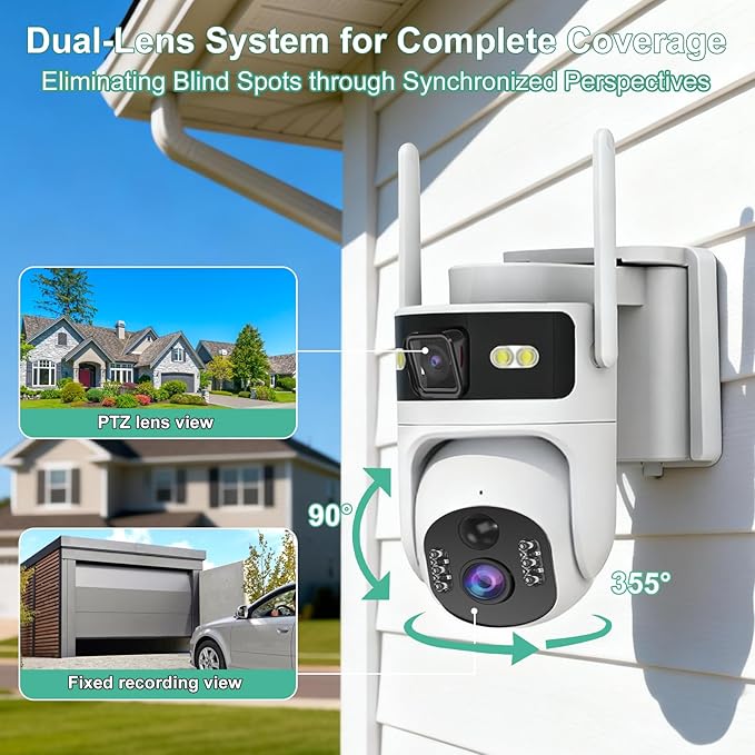 Kweiugfi 4G LTE Cellular Security Camera Dual Lens Outdoor,180-Day Unlimited Data,2K Wireless Solar Security Camera,360° Pan and Tilt,PIR Motion,Sensor Color Night Vision,Built-in VSIM,64GB SD Card