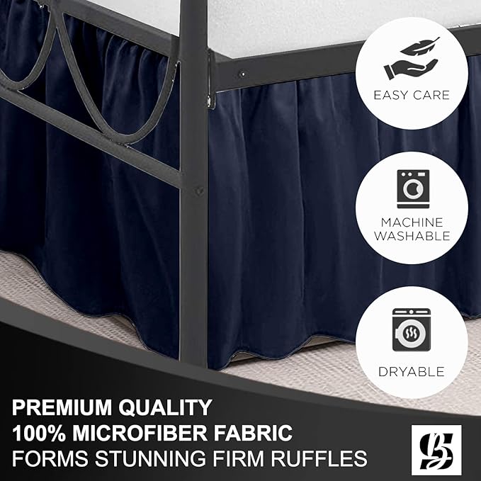SKY BEDDINGS - Full Size Ruffled Bed Skirt with Split Corners - 16 Inch Drop Dust Ruffle Bed Skirt with Platform Three Sided Coverage - 100% Microfiber, Navy Blue