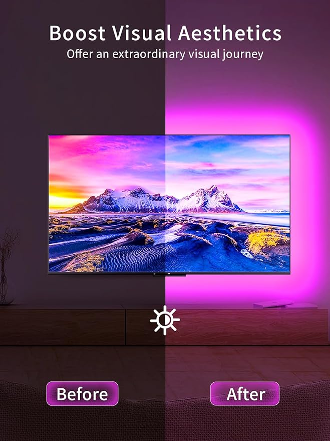 KANTUTOE TV LED Lights, 11.5ft LED Lights for 32-55 Inch TV, RGB TV Backlight Behind with Remote, Music Sync Bluetooth APP Control Strip Lights USB Powered for Bedroom, PC, Gaming Monitor