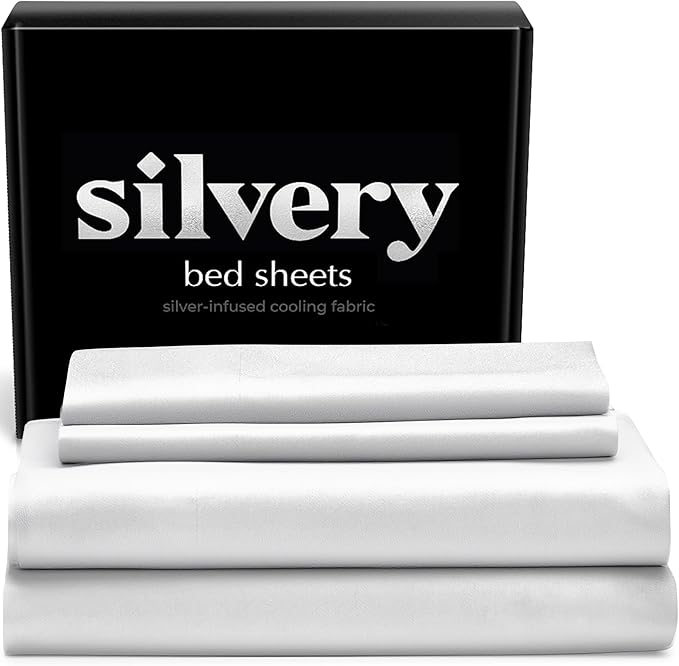 Silvery Silver Infused Bed Sheets Set - Award-Winning Self-Cooling Fabric with Self-Cleaning Silvery Technology™ That Stays Fresh 3X Longer for Hygienic Sleep (White, King)