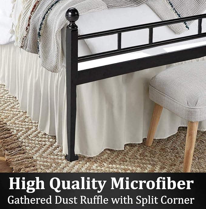 Ruffled Bed Skirt with Split Corners, Ivory, Queen 14 Inch Drop Bedskirt, Hotel Quality Brushed Microfiber Wrinkle Free Dust Ruffle Bed Skirt Queen Size