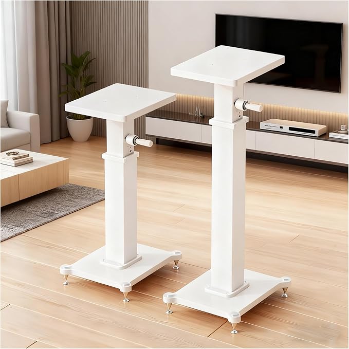 29.5-43.3in Height Adjustable Speaker Stands Pair up to 110lbs, Heavy Duty Bookshelf Speaker Stand Bookshelf Speaker Stand, Holds Bookshelf & Satellite Speaker Large Speaker (White)