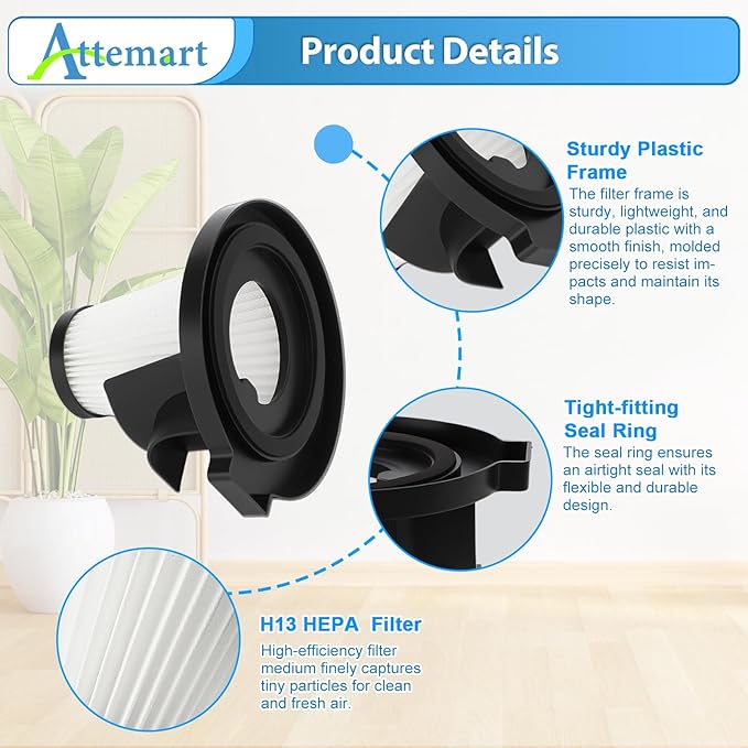 Attemart 6 Pack Filter Replacement Compatible with Ionvac ZipVac 8842 3-in-1 Corded Upright/Handheld Floor and Carpet Hand Vacuum Cleaner