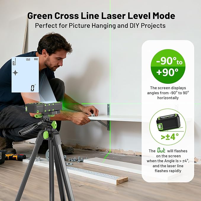 Laser Measure Device 3-in-1, Huepar 330ft Laser Measurement Tool & 33ft Cross Laser Level & 6.5ft Tape Measure, Rechargeable, Voice Broadcast, Multi-Mode, Rugged for Construction & Home Use, SW-T100