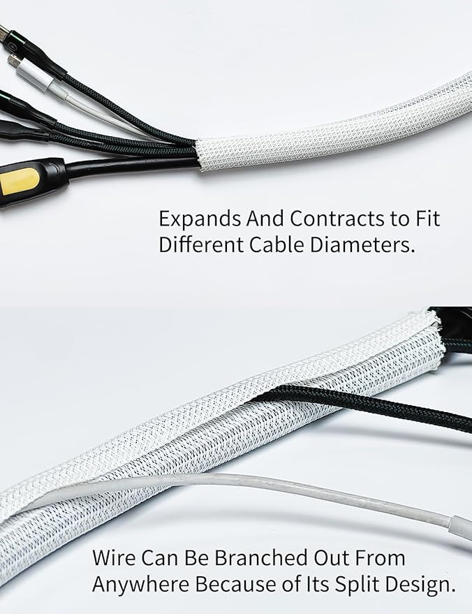 Cable Management Split Wire Loom Sleeve - Cord Hider & Protector for Desk, Pet Chew Proof, Wire Cover Organizer, Flexible Tube for Wires and Cables (3/16 Inch 25FT, White)