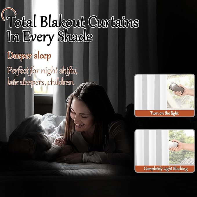 Blackout Curtains for Bedroom 63 Inch Length 2 Panels Set, Thermal Insulated 100% Black Out Privacy Soundproof Grommet Farmhouse Linen Window Curtains for Living Room Darkening, White, Each 52”Wide