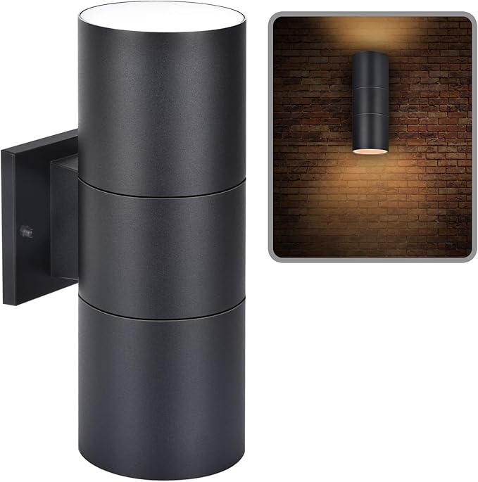 wowlite Outdoor Wall Light, Exterior Lighting, Matte Black Waterproof Wall Mount Cylinder Design, Up Down Light Fixture for Porch, Backyard and Patio, 1 Pack