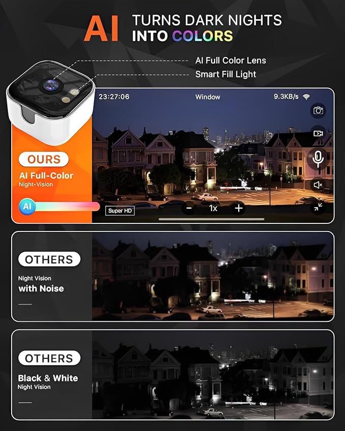 ciciglow 2K Window Camera, 2.4GHz & 5GHz WiFi Indoor Camera for Home Security, with AI Full Color Night Vision, PIR Motion Detection, Anti Glare