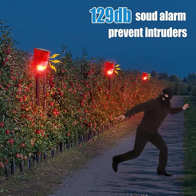 Qualirey 16 Pack Solar Sound and Light Alarm Motion Sensor 129db Outdoor Security Siren Waterproof Motion Activated Detector Alarm 6 LEDs Flash Warning Strobe System for Home, Farm (Red)