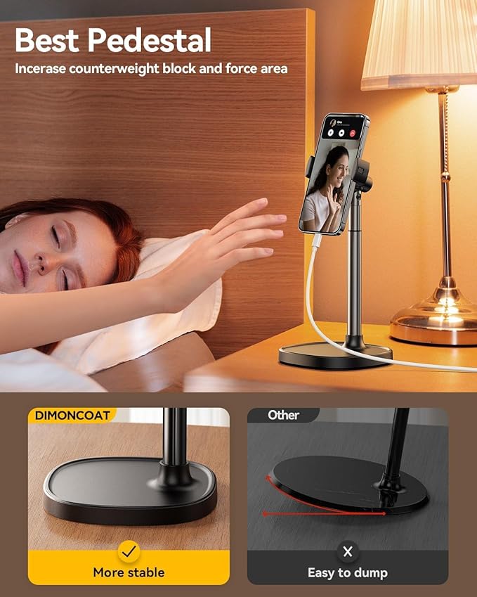 DIMONCOAT Phone Stand for Desk, Angle Height Adjustable Phone Holder for Desk, Aluminum Alloy Universal iPhone Holder, Retractable Cell Phone Stand Recording Office for iPhone 17 16 15 Pro Max Air
