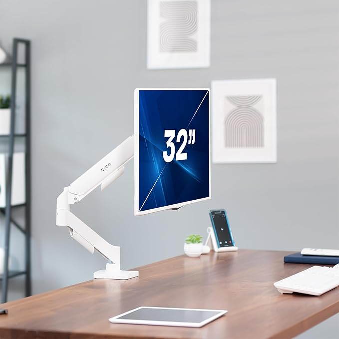 VIVO Single 17 to 32 inch Monitor Height Adjustable Counterbalance Mechanical Arm Desk Stand, Classic, Universal VESA Mount, White, STAND-V001OW