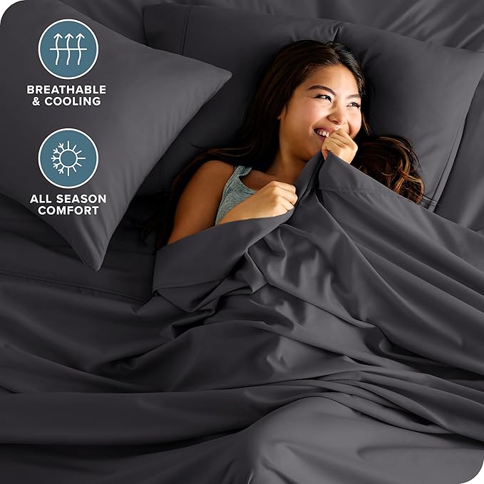 Bare Home Hotel Luxury Twin Sheet Set, Extra Soft - 4 Piece Set - Deep Pockets - Easy Fit - Cooling & Breathable - Wrinkle, Fade, Stain Resistant - Includes 2 Pillowcases (Twin, Grey)