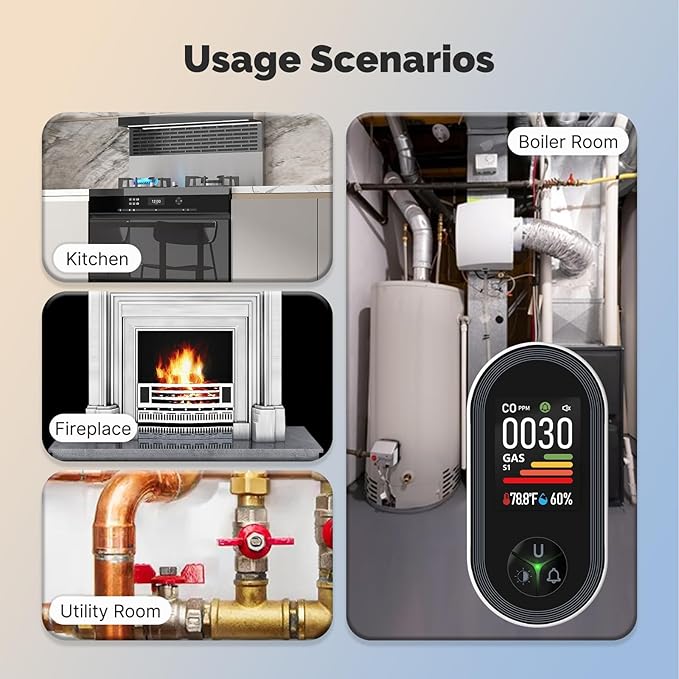 MOES 4-in-1 Carbon Monoxide & Gas Detectors Plug in, with Real-Time Temperature & Humidity Display, Alarm for Natural Gas