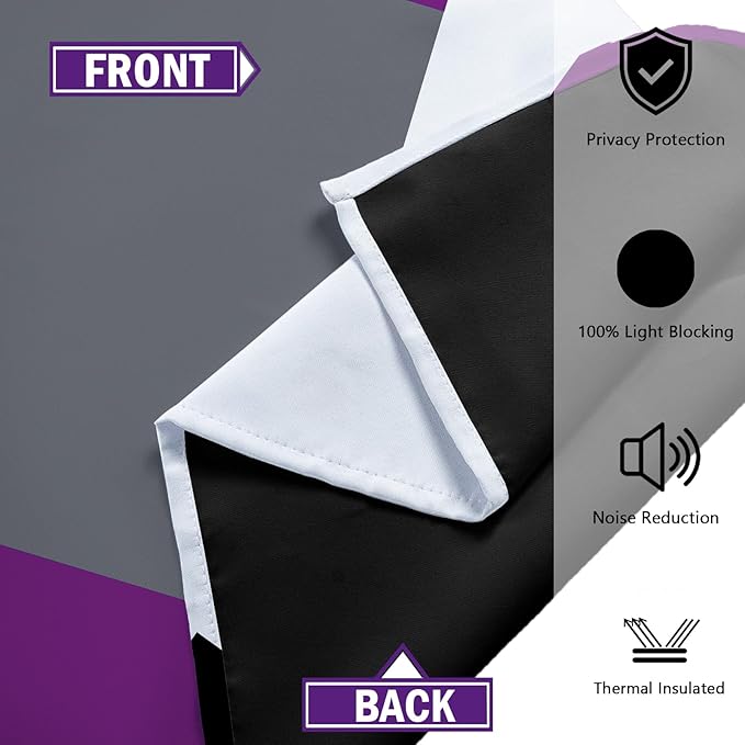 Purple 100% Blackout Curtains for Bedroom 108 inch Extra Long 2 Panels Set Black White Grey Modern Abstract Geometric Black Out Curtains Room Darkening Window Drapes for Living Room, 52Wx108L