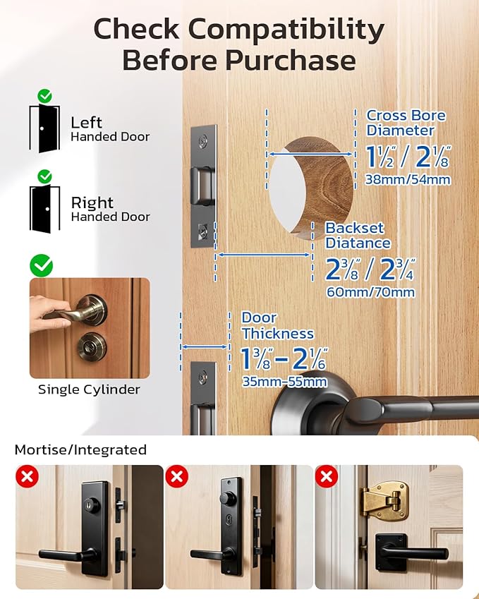 TCL D2 Pro Smart Lock with Palm Vein Recognition, 10000mAh Rechargeable Battery & Wi-Fi, Keyless Entry Door Lock, IP55 Weatherproof, Built-in Doorbell, Auto Lock, Compatible with Alexa, Black